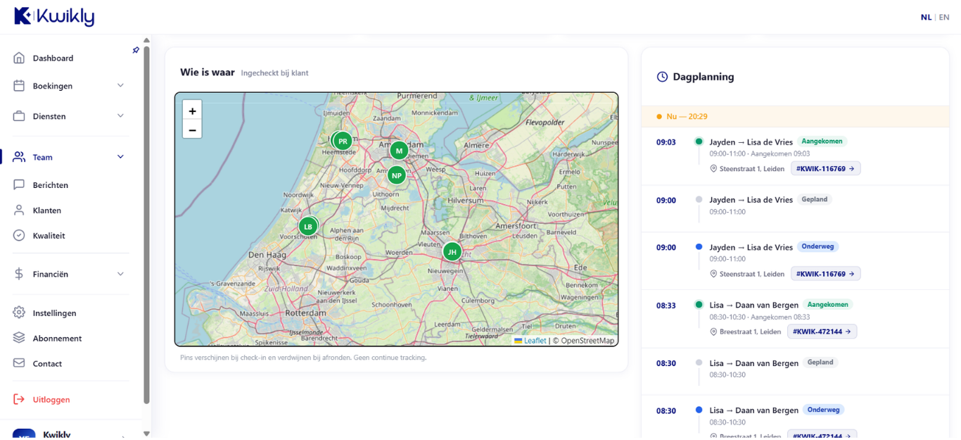 GPS tracking en inklokken